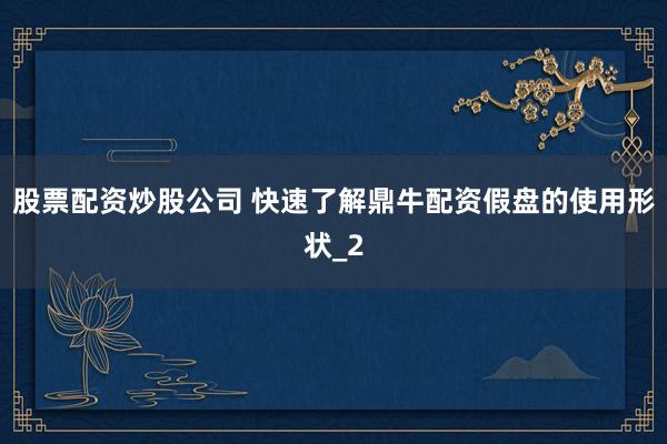 股票配资炒股公司 快速了解鼎牛配资假盘的使用形状_2