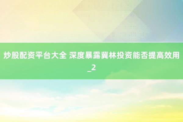 炒股配资平台大全 深度暴露冀林投资能否提高效用_2