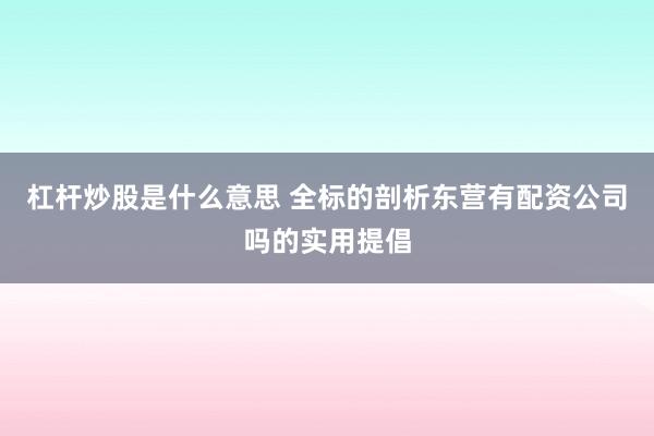 杠杆炒股是什么意思 全标的剖析东营有配资公司吗的实用提倡