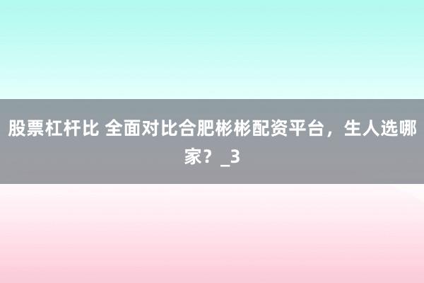股票杠杆比 全面对比合肥彬彬配资平台，生人选哪家？_3