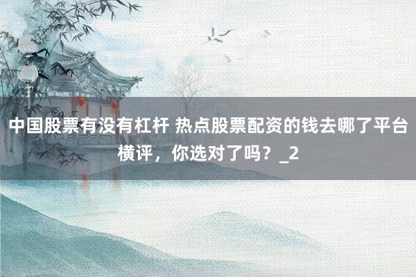中国股票有没有杠杆 热点股票配资的钱去哪了平台横评,你选对了吗?_2