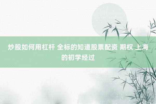 炒股如何用杠杆 全标的知道股票配资 期权 上海的初学经过