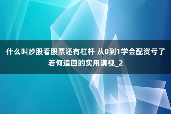 什么叫炒股看股票还有杠杆 从0到1学会配资亏了若何追回的实用漠视_2