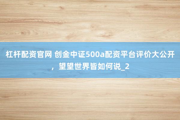 杠杆配资官网 创金中证500a配资平台评价大公开，望望世界皆如何说_2