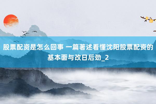 股票配资是怎么回事 一篇著述看懂沈阳股票配资的基本面与改日后劲_2