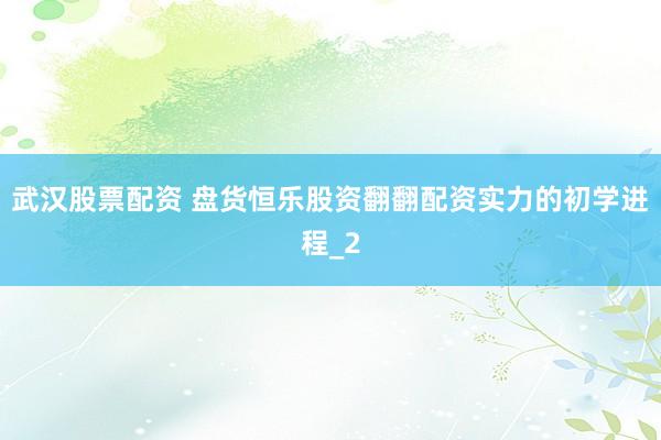 武汉股票配资 盘货恒乐股资翻翻配资实力的初学进程_2