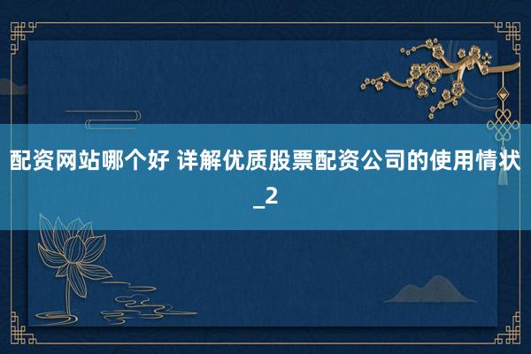配资网站哪个好 详解优质股票配资公司的使用情状_2