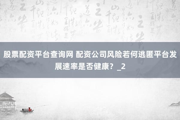 股票配资平台查询网 配资公司风险若何逃匿平台发展速率是否健康？_2