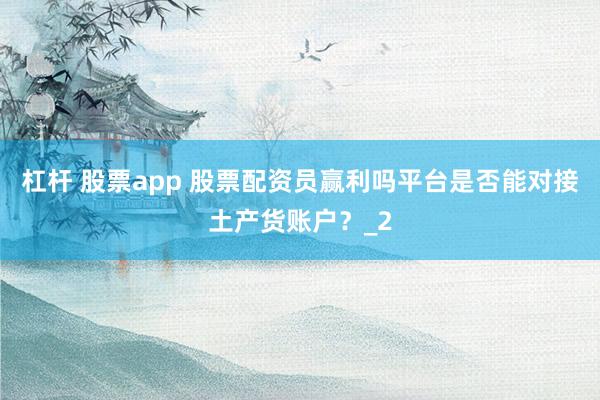 杠杆 股票app 股票配资员赢利吗平台是否能对接土产货账户？_2