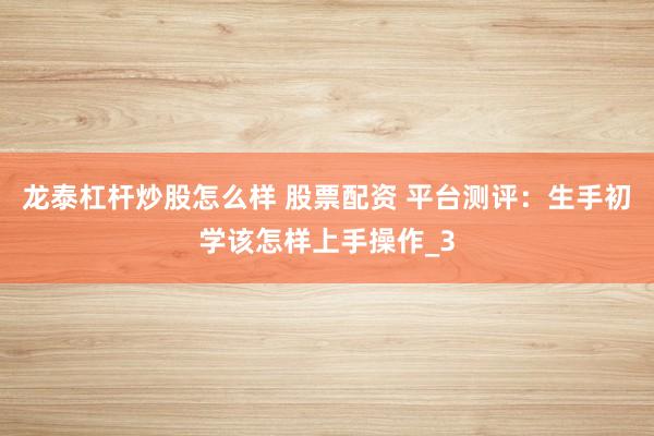 龙泰杠杆炒股怎么样 股票配资 平台测评：生手初学该怎样上手操作_3