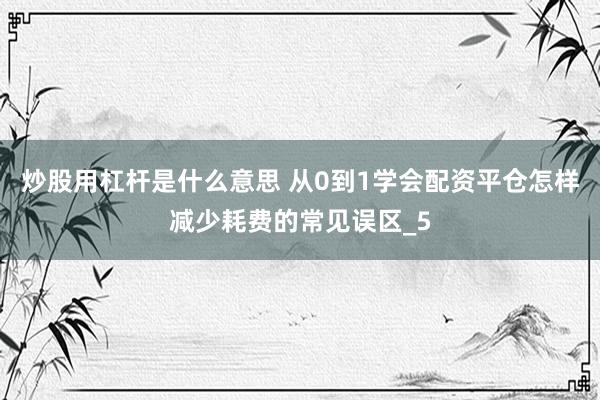炒股用杠杆是什么意思 从0到1学会配资平仓怎样减少耗费的常见误区_5