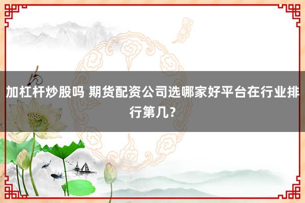 加杠杆炒股吗 期货配资公司选哪家好平台在行业排行第几？