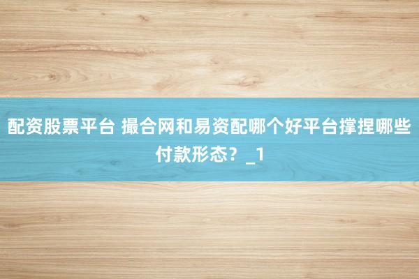 配资股票平台 撮合网和易资配哪个好平台撑捏哪些付款形态？_1