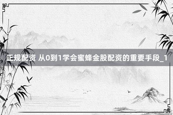 正规配资 从0到1学会蜜蜂金股配资的重要手段_1