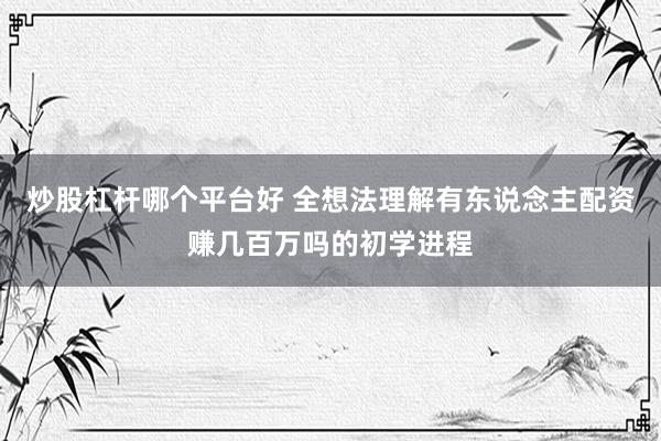 炒股杠杆哪个平台好 全想法理解有东说念主配资赚几百万吗的初学进程