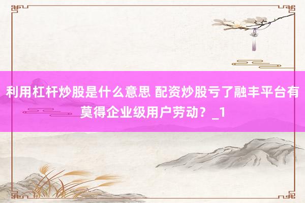 利用杠杆炒股是什么意思 配资炒股亏了融丰平台有莫得企业级用户劳动？_1