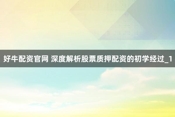 好牛配资官网 深度解析股票质押配资的初学经过_1