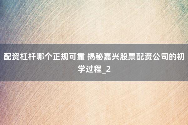 配资杠杆哪个正规可靠 揭秘嘉兴股票配资公司的初学过程_2