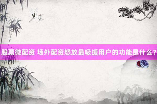 股票微配资 场外配资怒放最吸援用户的功能是什么？