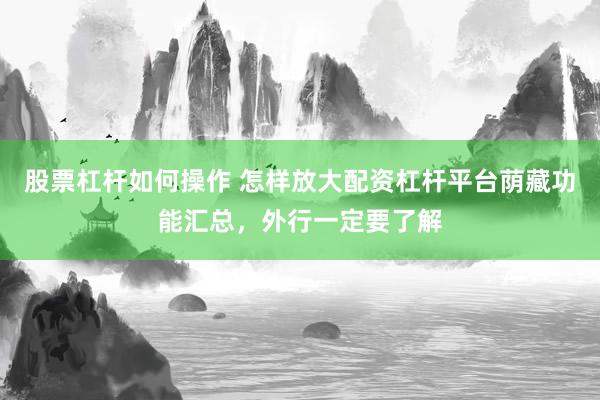 股票杠杆如何操作 怎样放大配资杠杆平台荫藏功能汇总，外行一定要了解