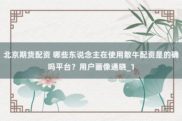 北京期货配资 哪些东说念主在使用散牛配资是的确吗平台？用户画像通晓_1