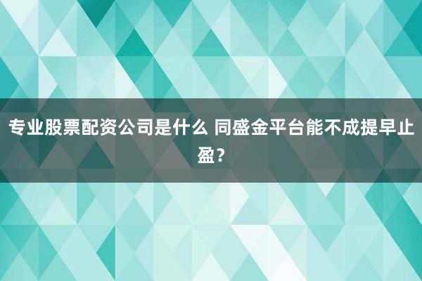 专业股票配资公司是什么 同盛金平台能不成提早止盈？