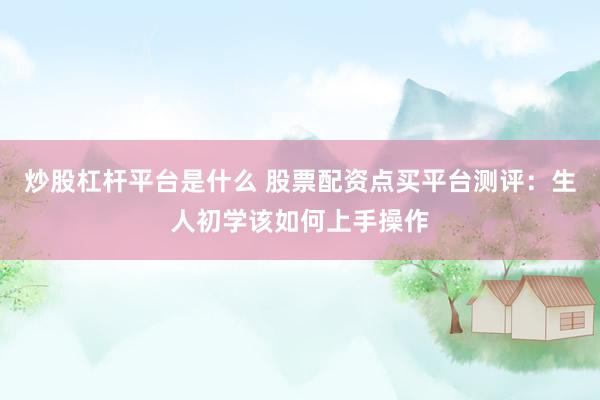 炒股杠杆平台是什么 股票配资点买平台测评：生人初学该如何上手操作