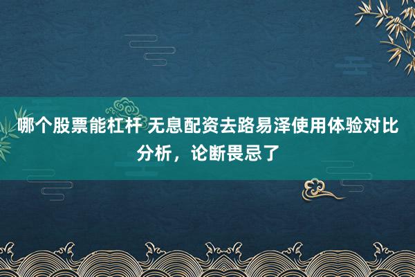 哪个股票能杠杆 无息配资去路易泽使用体验对比分析，论断畏忌了