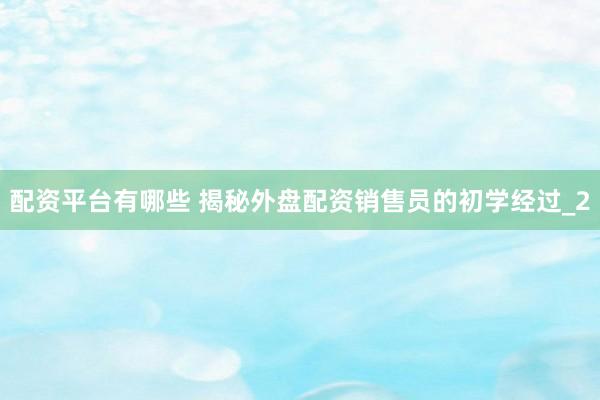 配资平台有哪些 揭秘外盘配资销售员的初学经过_2