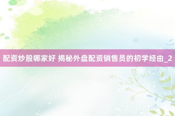 配资炒股哪家好 揭秘外盘配资销售员的初学经由_2
