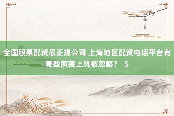 全国股票配资最正规公司 上海地区配资电话平台有哪些荫藏上风被忽略？_5