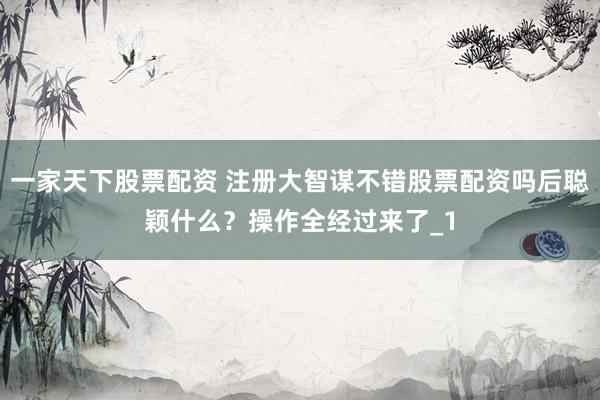 一家天下股票配资 注册大智谋不错股票配资吗后聪颖什么？操作全经过来了_1