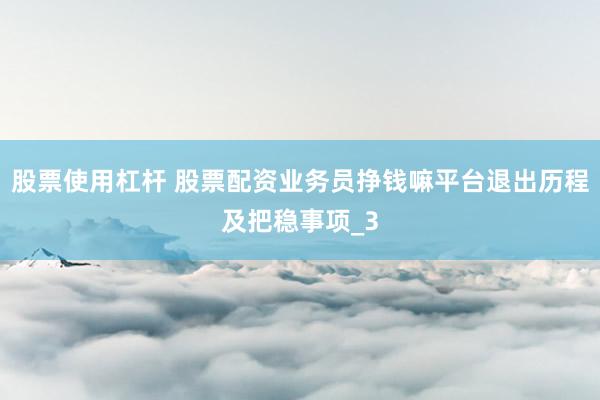 股票使用杠杆 股票配资业务员挣钱嘛平台退出历程及把稳事项_3