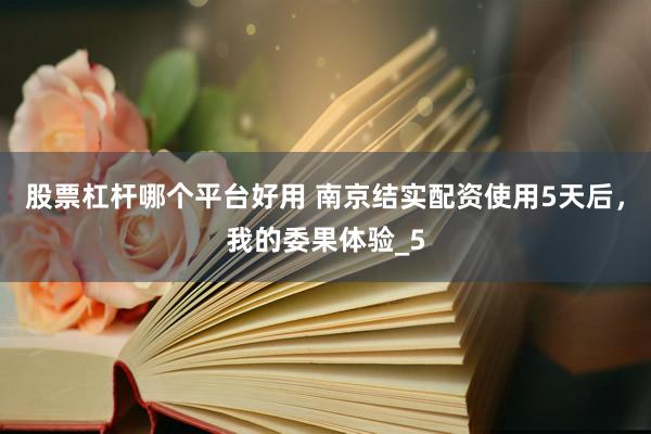 股票杠杆哪个平台好用 南京结实配资使用5天后，我的委果体验_5