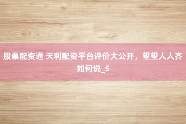 股票配资通 天利配资平台评价大公开，望望人人齐如何说_5