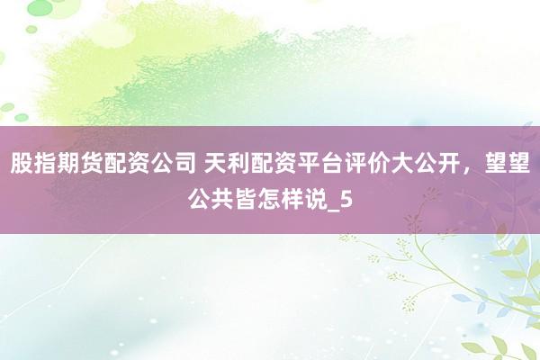 股指期货配资公司 天利配资平台评价大公开，望望公共皆怎样说_5